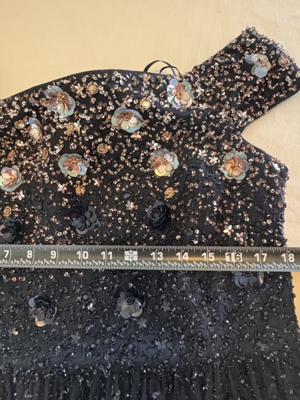 Adrianna Papell Off Shoulder Beaded Rosette Dress - Size 16 - HS0327 - Picture 5 of 9